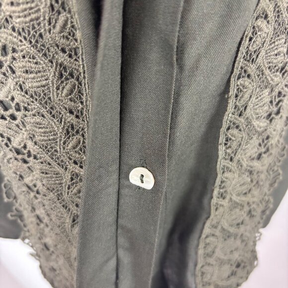 Coldwater Creek Blouse Women's Medium Olive Green Button Up Long Sleeve Lace - Picture 5 of 10